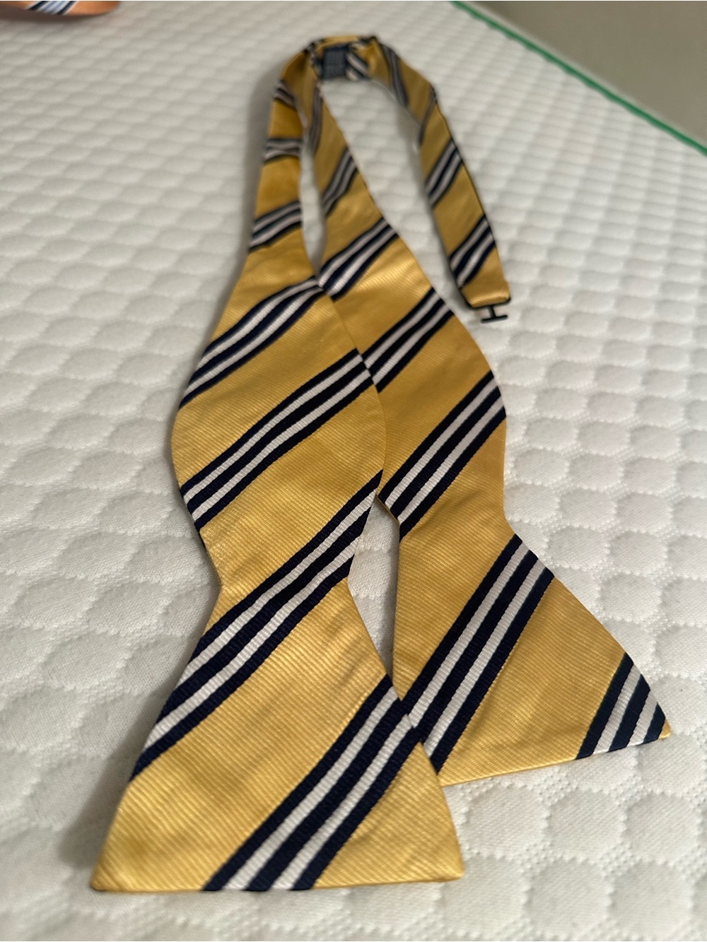 Saddlebred Yellow, Navy & White Striped Self-Tie Bow Tie